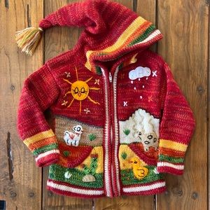 Red Embroidered Zip-up Sweater